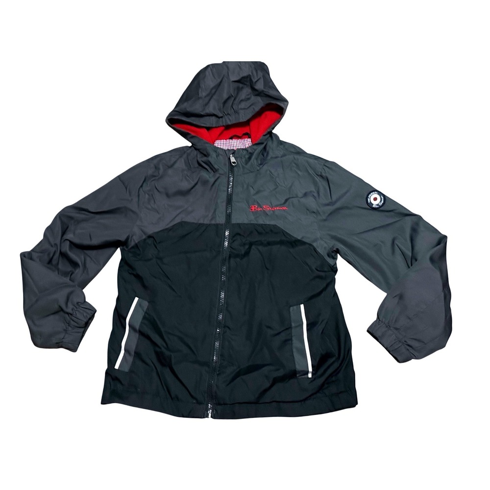 Ben Sherman Kids Black Grey Red Colorblock Fleece Lined Hooded Jacket Size S 8